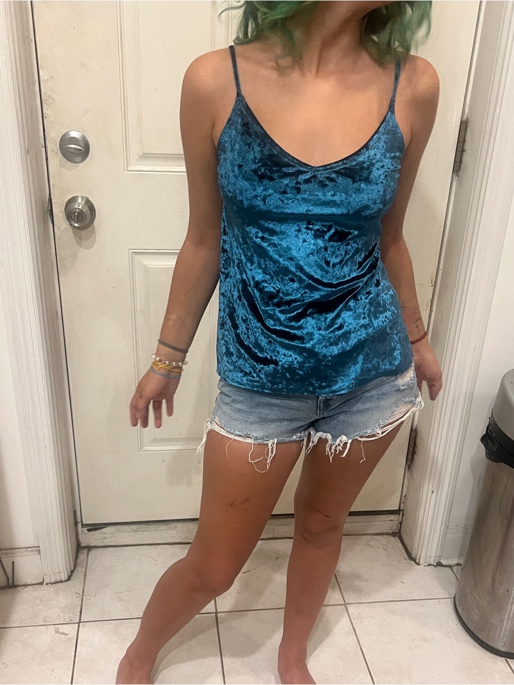 Y2K Velvet Teal Cami Top